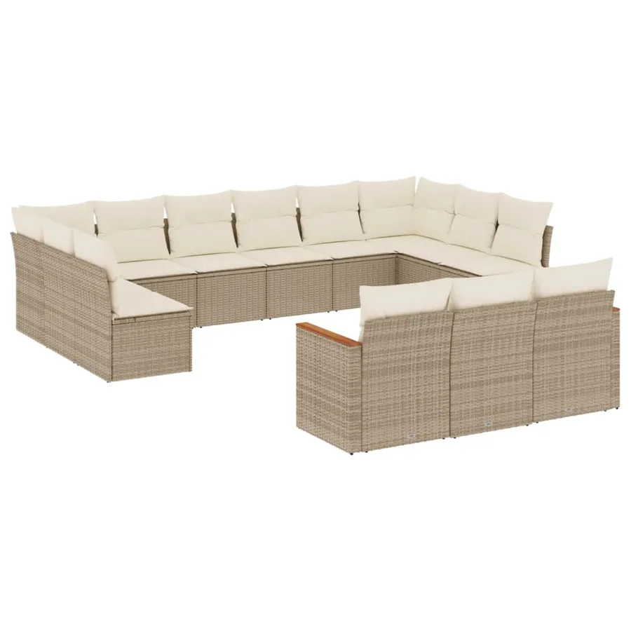 Salon de jardin avec coussins 13 pcs beige résine tressée - 2