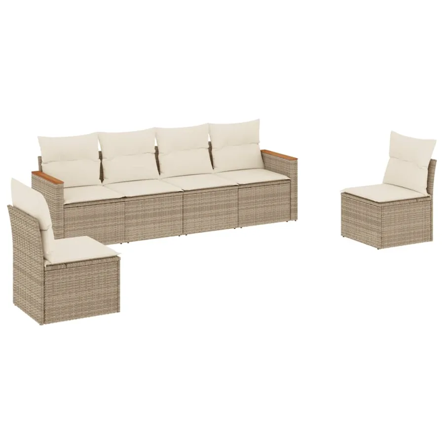 Salon de jardin avec coussins 6 pcs beige résine tressée - 2