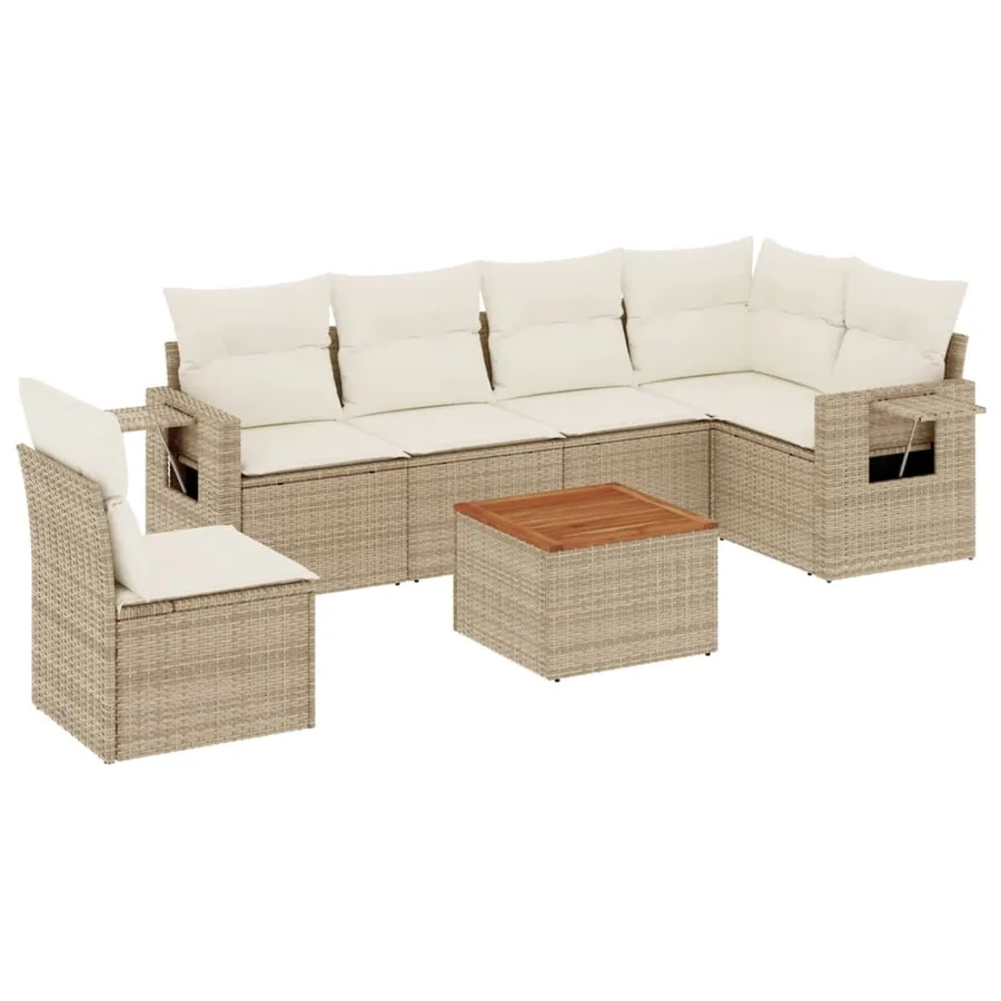 Salon de jardin avec coussins 7 pcs beige résine tressée - 2