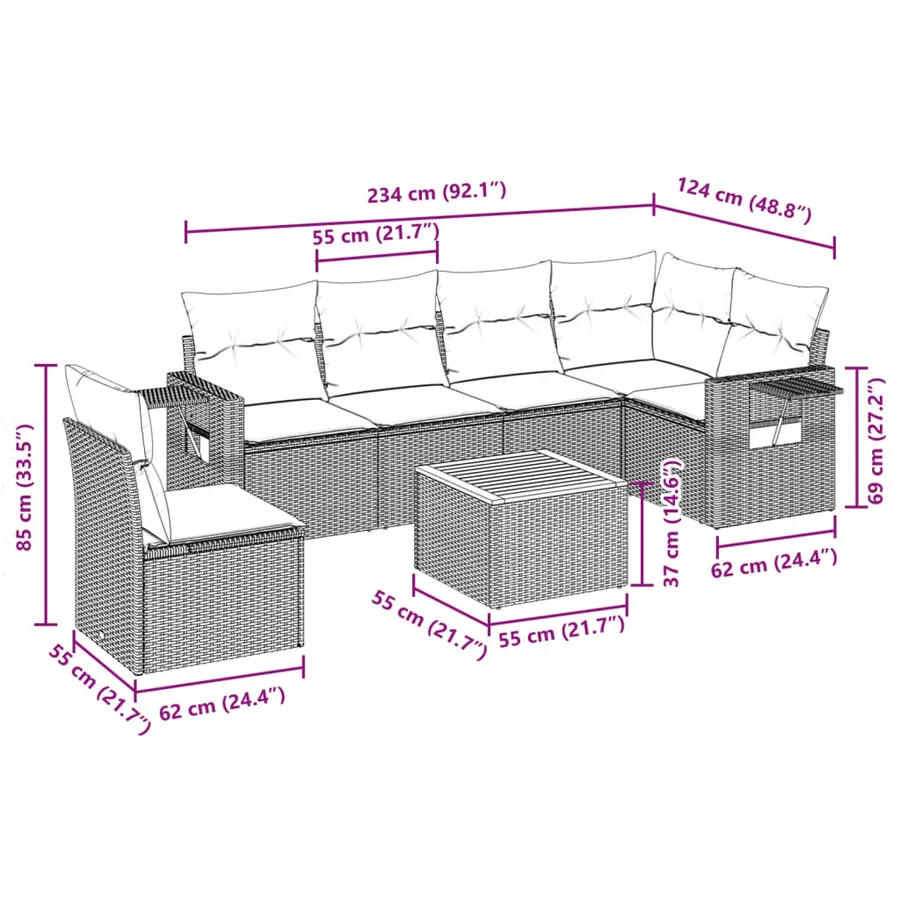 Salon de jardin avec coussins 7 pcs beige résine tressée - 3