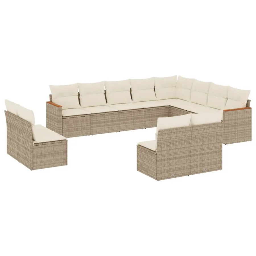 Salon de jardin avec coussins 12 pcs beige résine tressée - 2