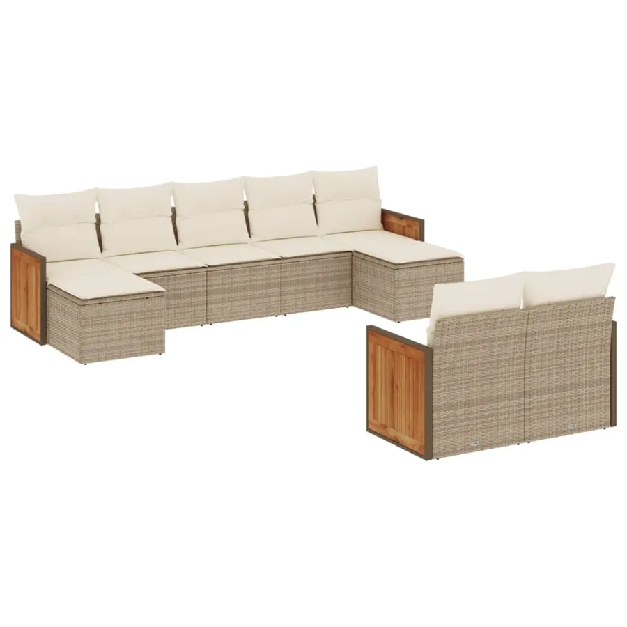 Salon de jardin avec coussins 9 pcs beige résine tressée - 2