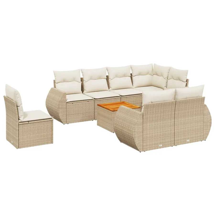 Salon de jardin avec coussins 9 pcs beige résine tressée - 2