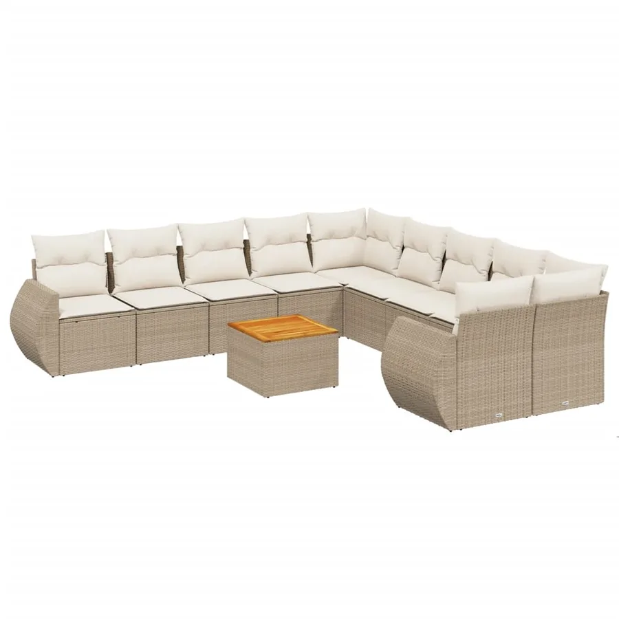Salon de jardin 11 pcs avec coussins beige résine tressée - 2