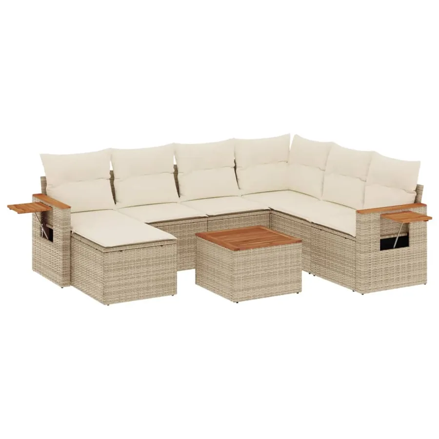 Salon de jardin avec coussins 8 pcs beige résine tressée - 2