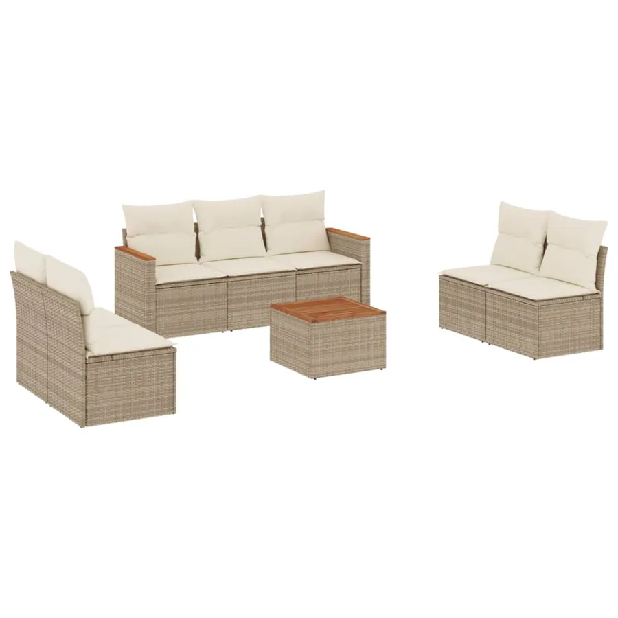 Salon de jardin avec coussins 8 pcs beige résine tressée - 2