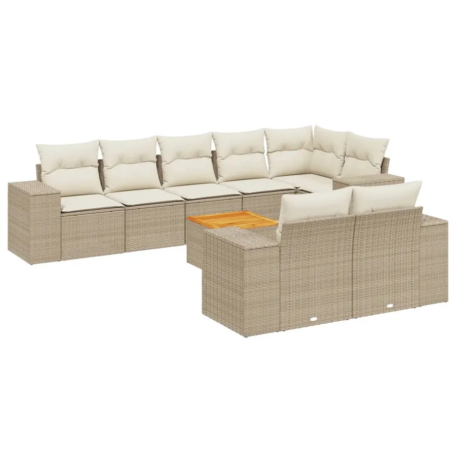 Salon de jardin avec coussins 9 pcs beige résine tressée - 2