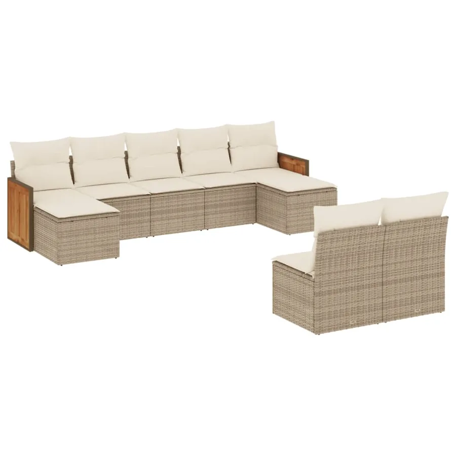 Salon de jardin avec coussins 9 pcs beige résine tressée - 2