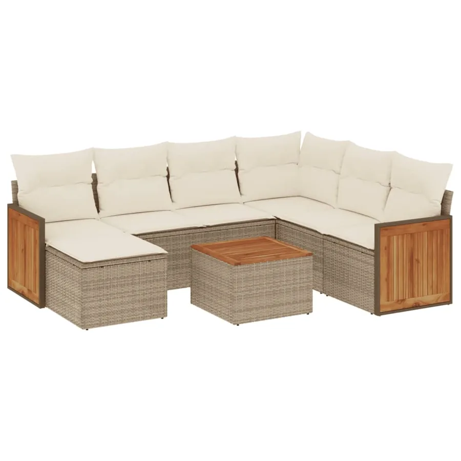 Salon de jardin avec coussins 8 pcs beige résine tressée - 2