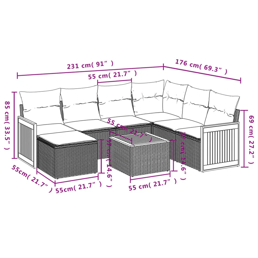 Salon de jardin avec coussins 8 pcs beige résine tressée - 3