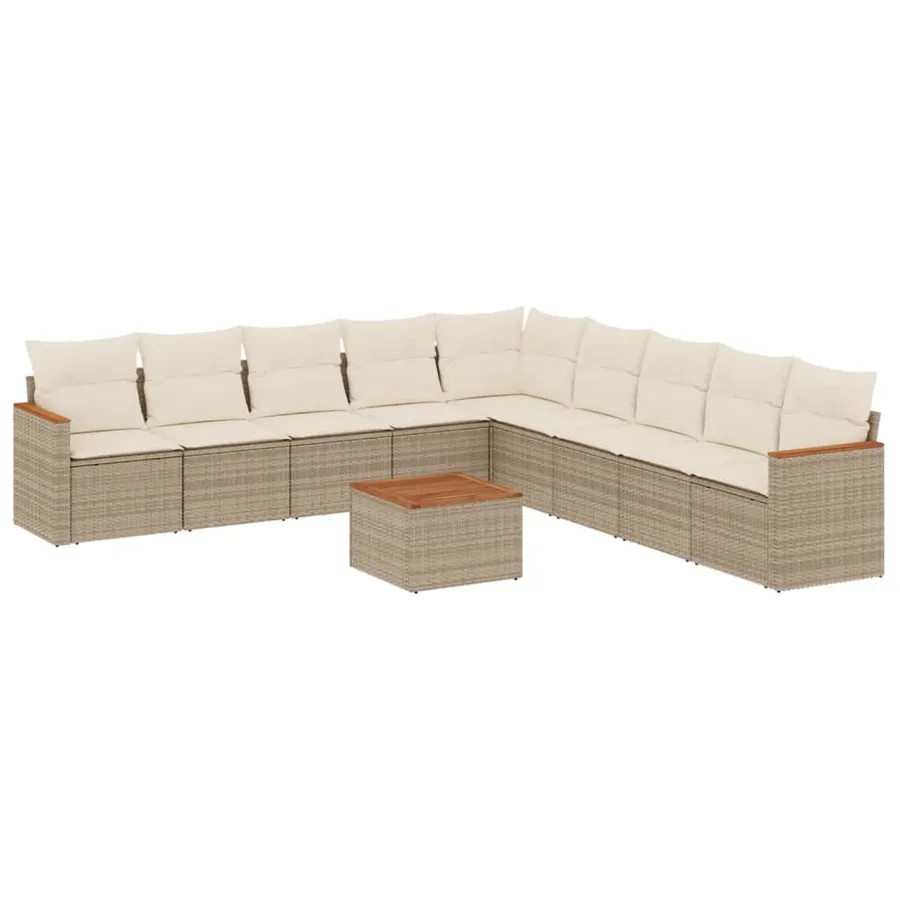 Salon de jardin avec coussins 10 pcs beige résine tressée - 2