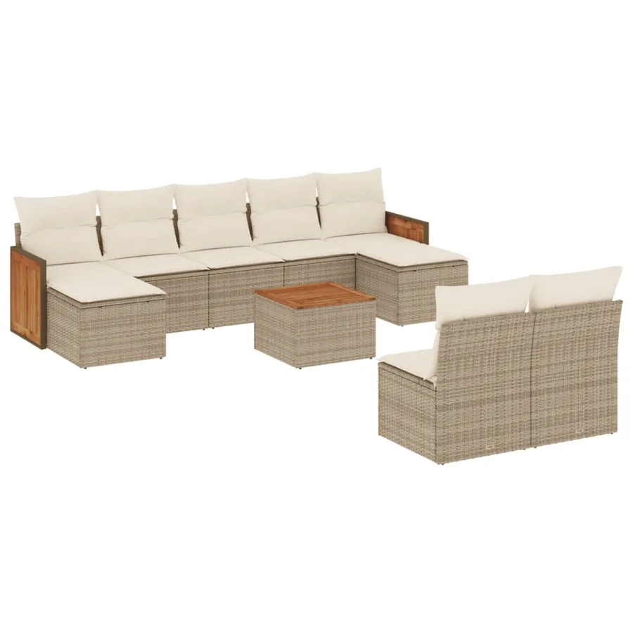 Salon de jardin avec coussins 10 pcs beige résine tressée - 2