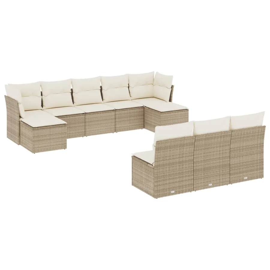 Salon de jardin avec coussins 10 pcs beige résine tressée - 2