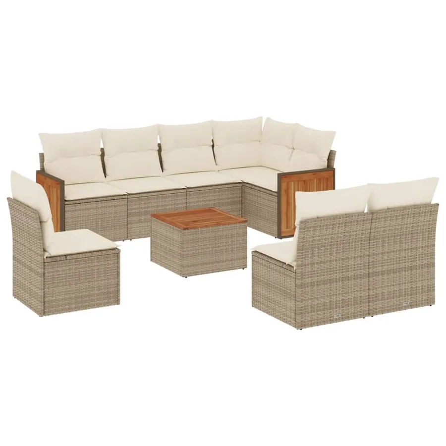 Salon de jardin avec coussins 9 pcs beige résine tressée - 2