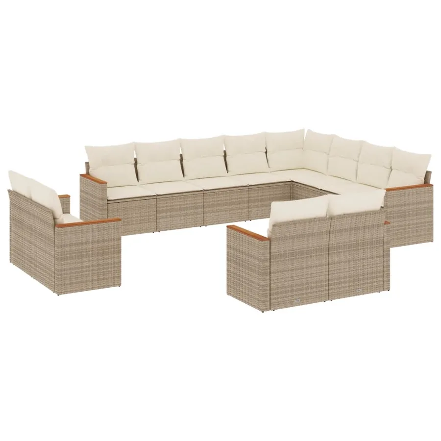 Salon de jardin avec coussins 12 pcs beige résine tressée - 2
