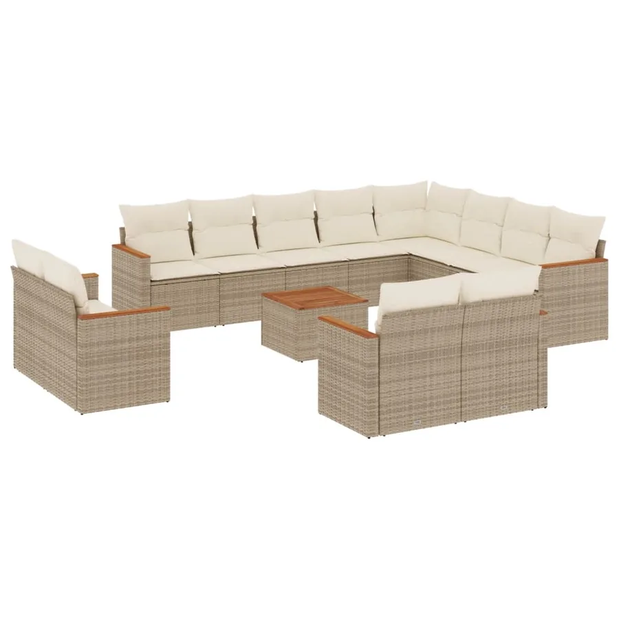 Salon de jardin avec coussins 13 pcs beige résine tressée - 2