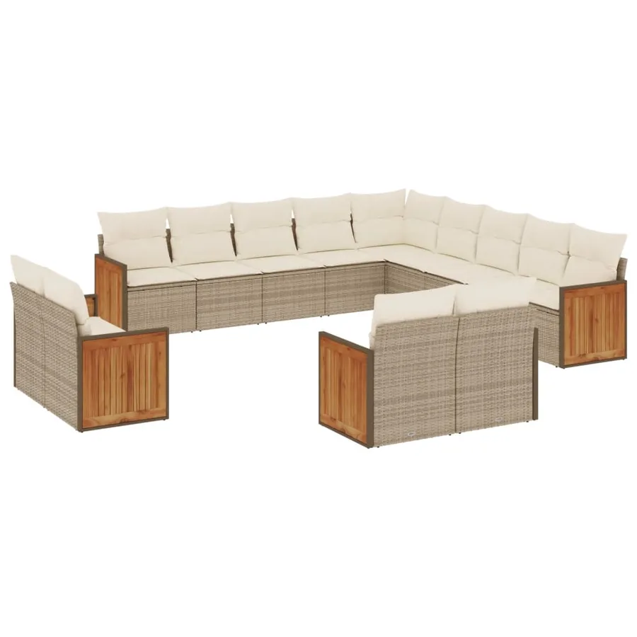 Salon de jardin avec coussins 13 pcs beige résine tressée - 2