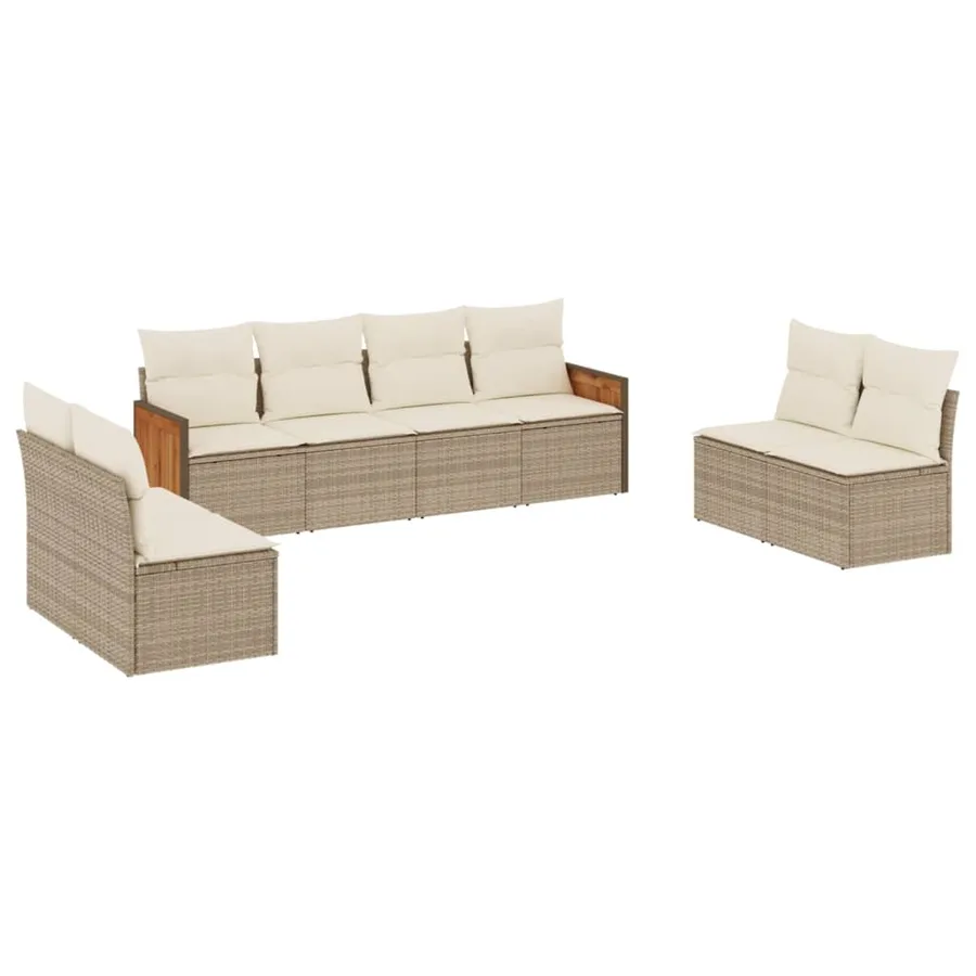Salon de jardin avec coussins 8 pcs beige résine tressée - 2