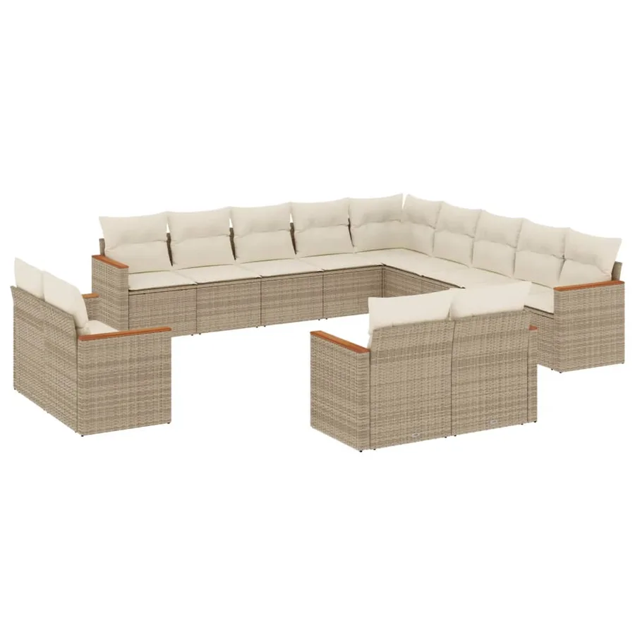 Salon de jardin avec coussins 13 pcs beige résine tressée - 2