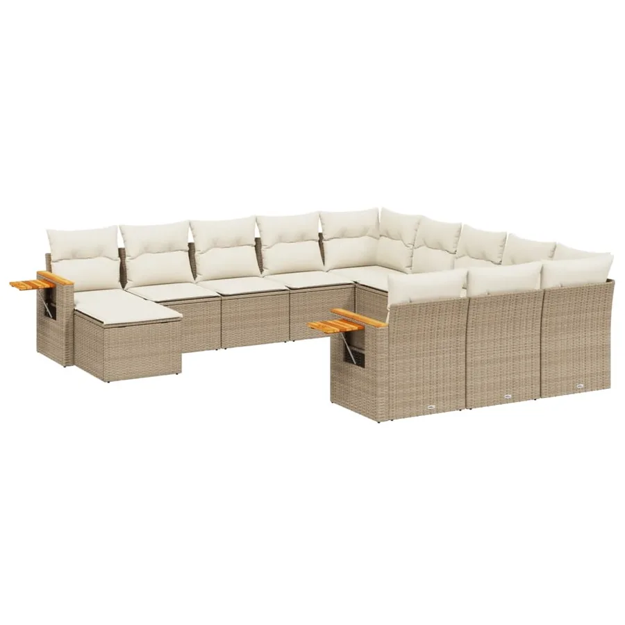 Salon de jardin 11 pcs avec coussins beige résine tressée - 2