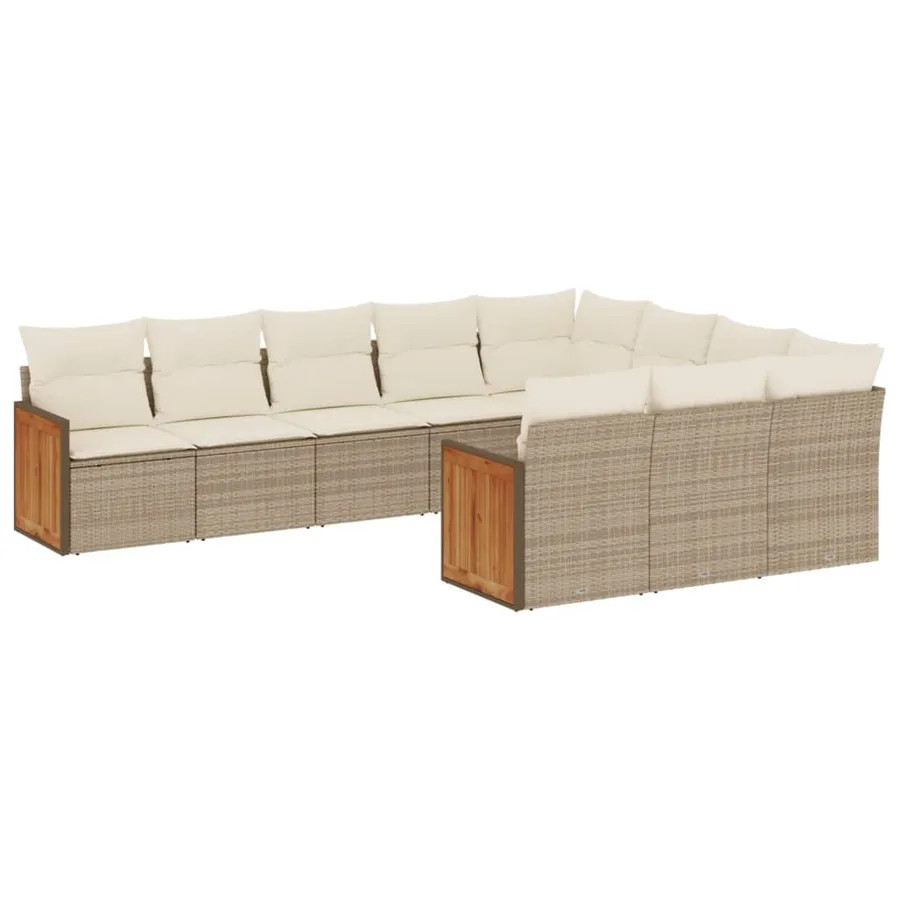 Salon de jardin avec coussins 10 pcs beige résine tressée - 2