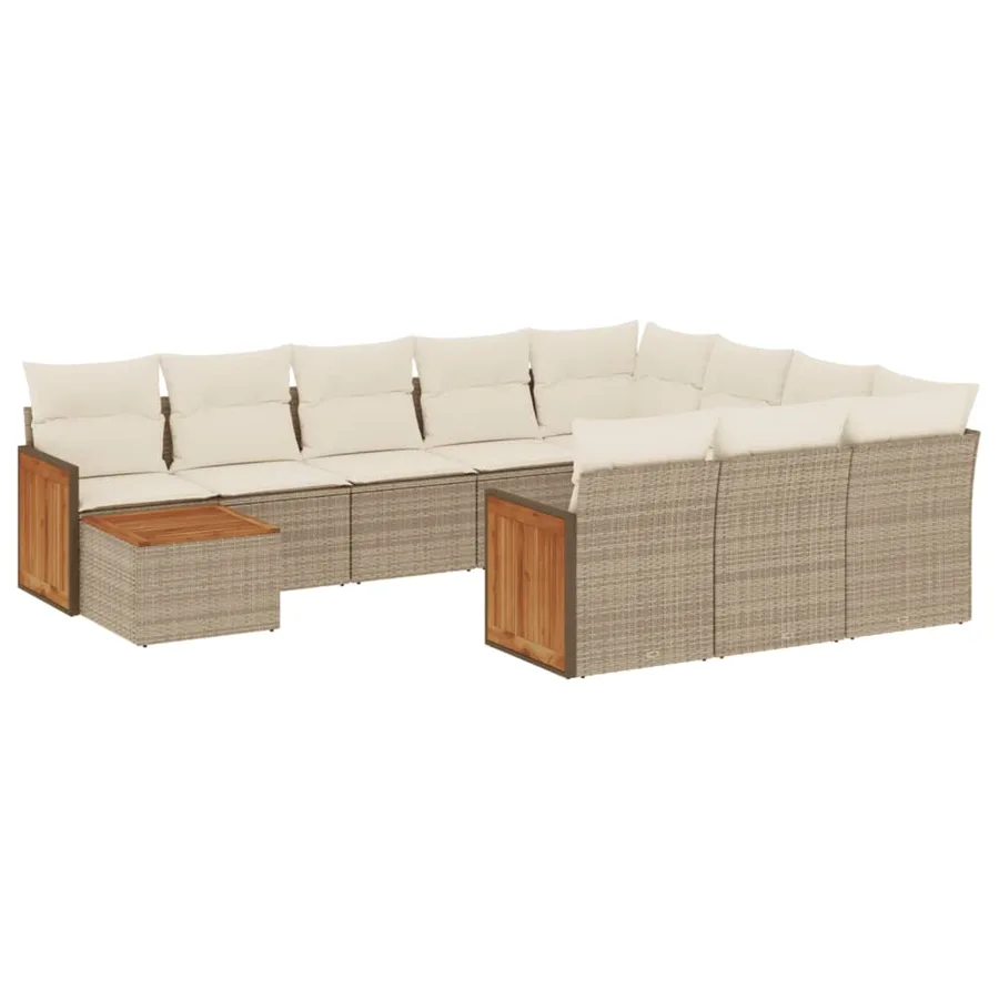 Salon de jardin 11 pcs avec coussins beige résine tressée - 2