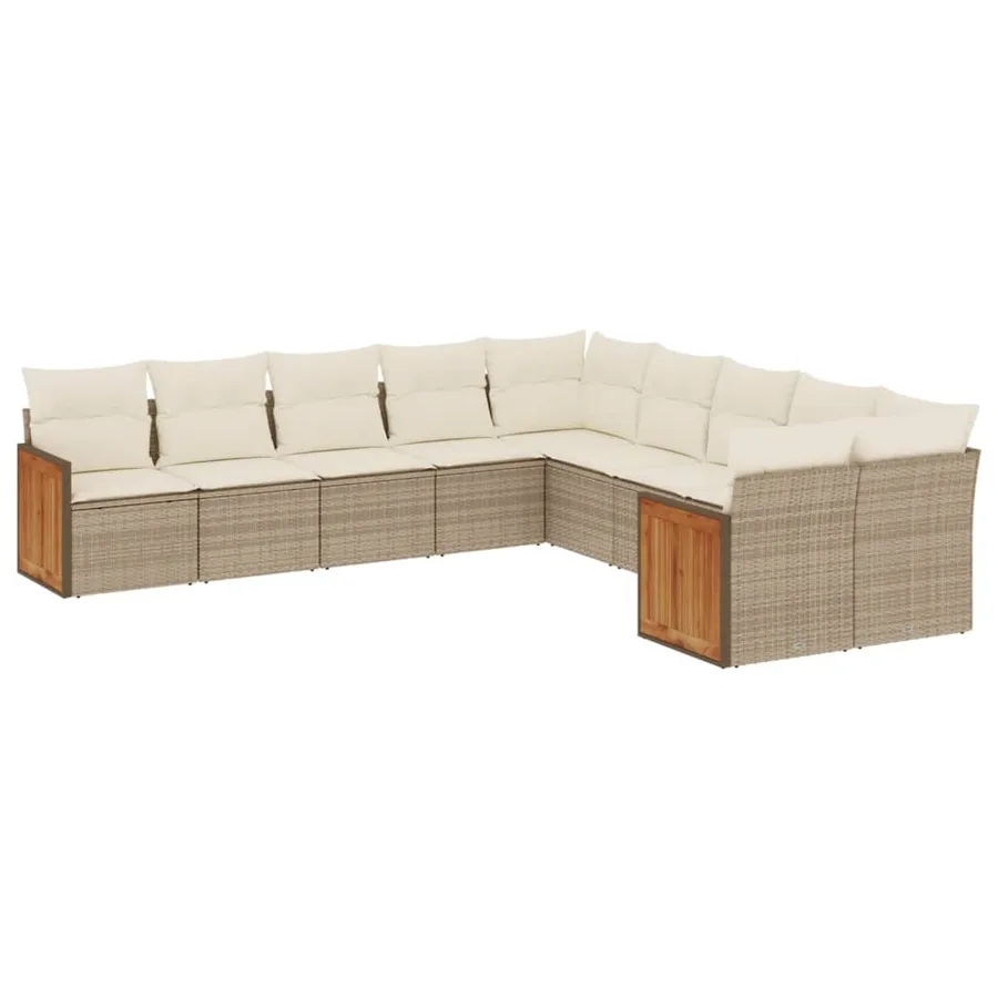 Salon de jardin avec coussins 10 pcs beige résine tressée - 2
