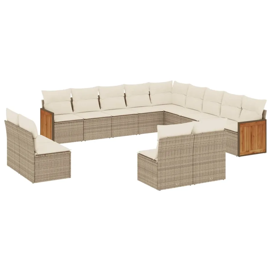 Salon de jardin avec coussins 13 pcs beige résine tressée - 2