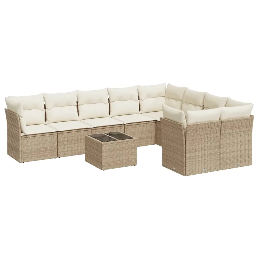 Salon de jardin avec coussins 10 pcs beige résine tressée - 2