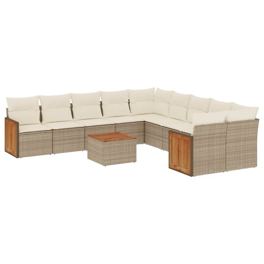 Salon de jardin 11 pcs avec coussins beige résine tressée - 2