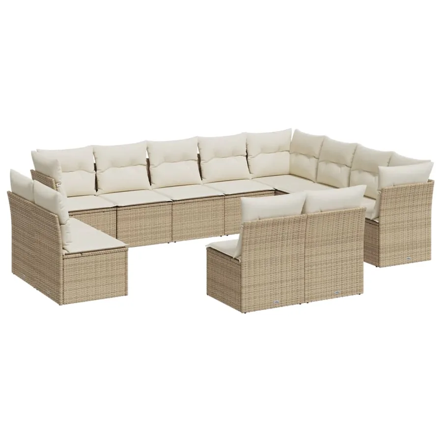 Salon de jardin avec coussins 12 pcs beige résine tressée - 2