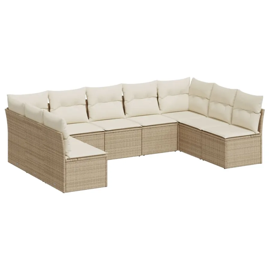 Salon de jardin avec coussins 9 pcs beige résine tressée - 2