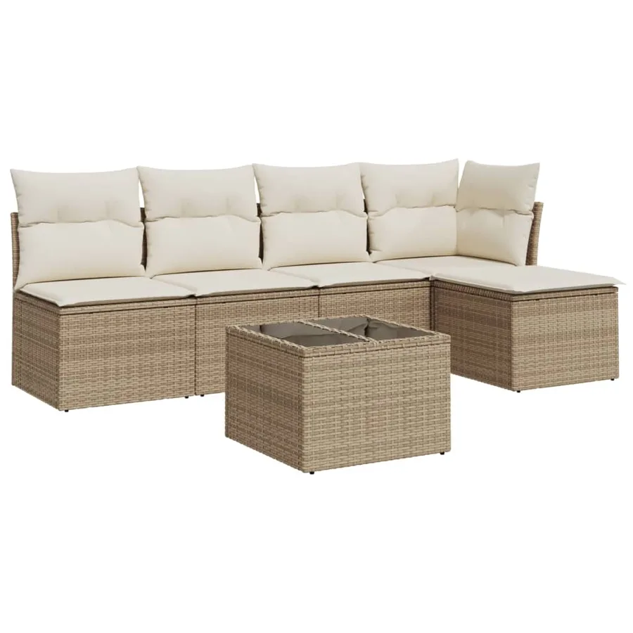 Salon de jardin avec coussins 6 pcs beige résine tressée - 2