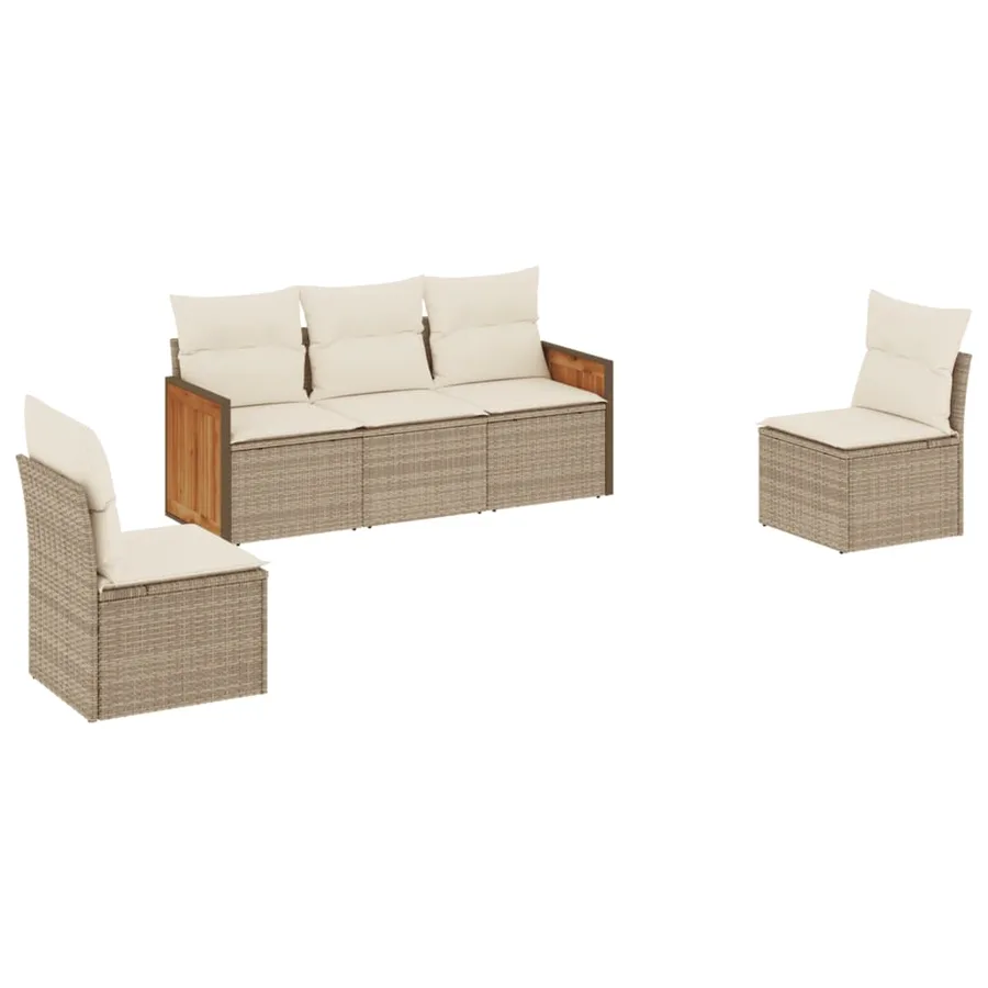Salon de jardin avec coussins 5 pcs beige résine tressée - 2