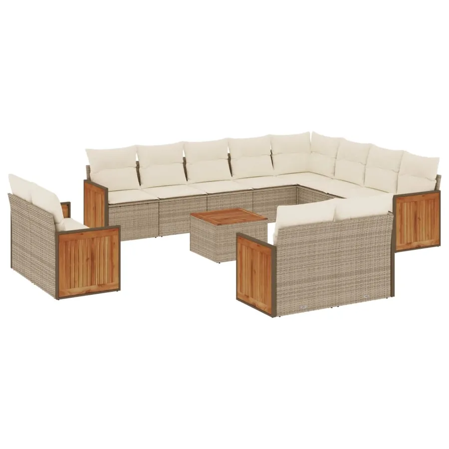 Salon de jardin avec coussins 13 pcs beige résine tressée - 2
