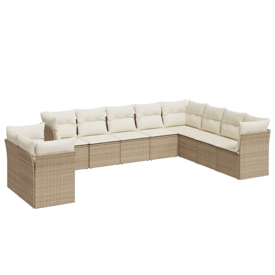 Salon de jardin avec coussins 10 pcs beige résine tressée - 2