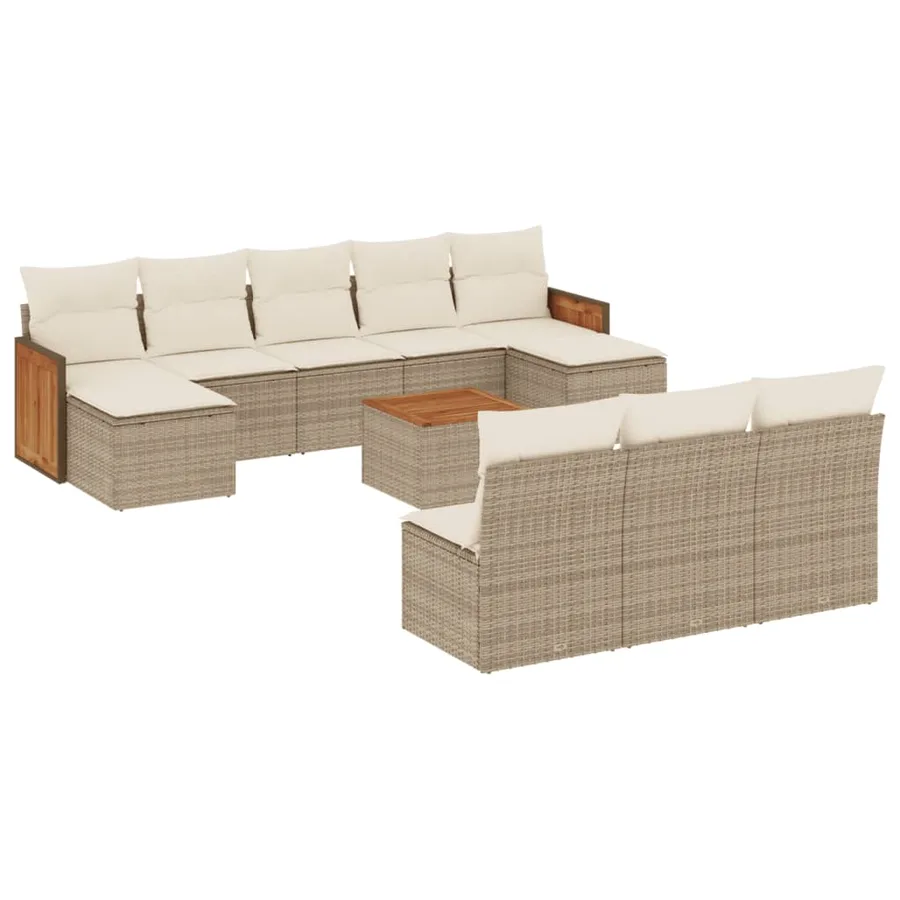 Salon de jardin 11 pcs avec coussins beige résine tressée - 2