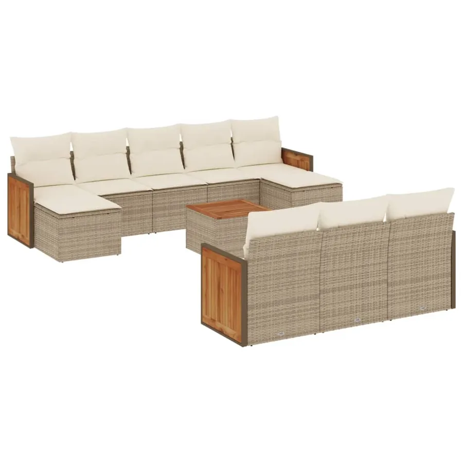 Salon de jardin 11 pcs avec coussins beige résine tressée - 2
