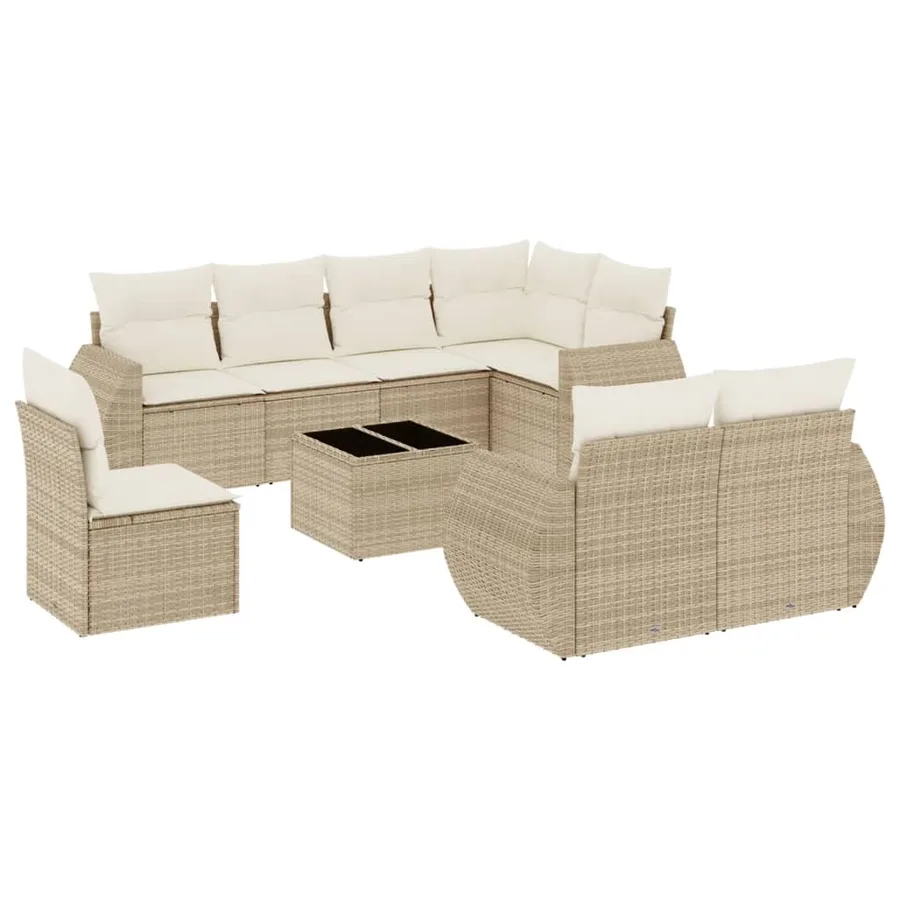 Salon de jardin avec coussins 9 pcs beige résine tressée - 2