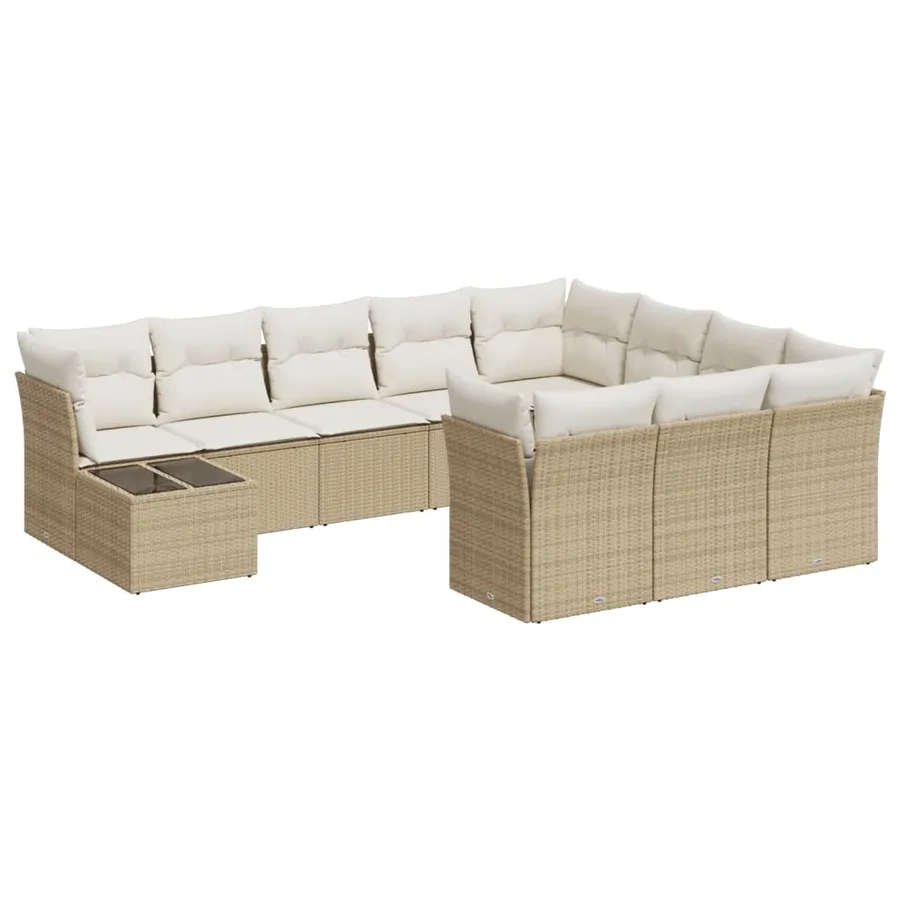 Salon de jardin 11 pcs avec coussins beige résine tressée - 2