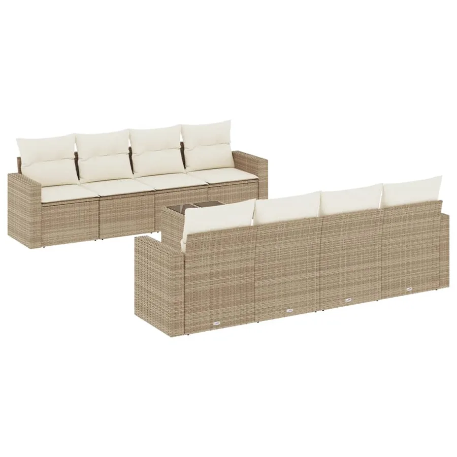 Salon de jardin avec coussins 9 pcs beige résine tressée - 2