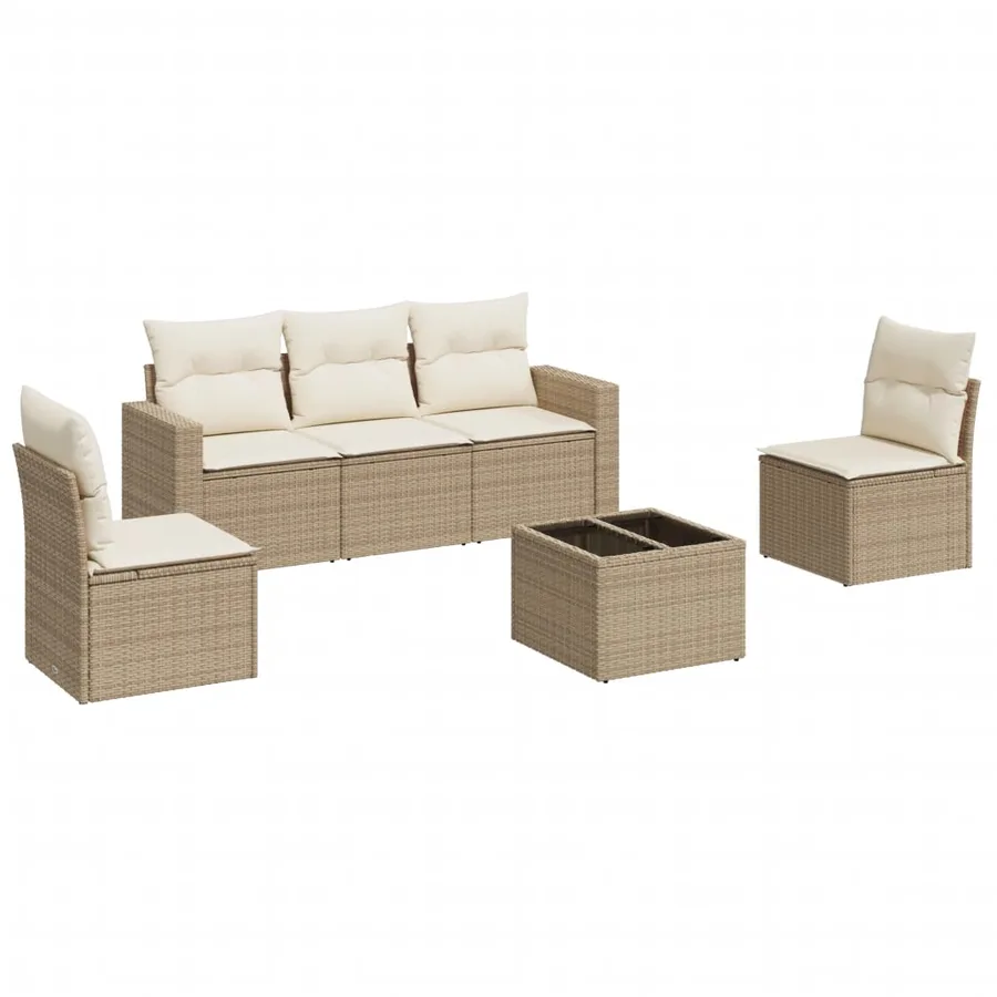 Salon de jardin avec coussins 6 pcs beige résine tressée - 2