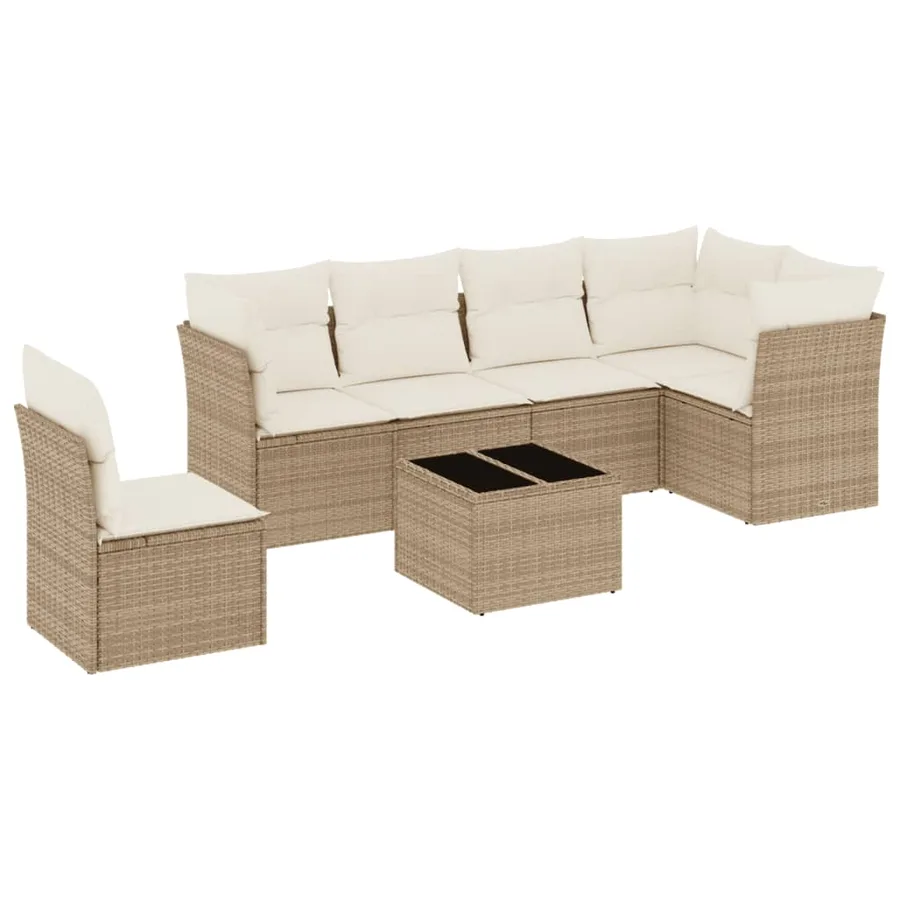Salon de jardin avec coussins 7 pcs beige résine tressée - 2