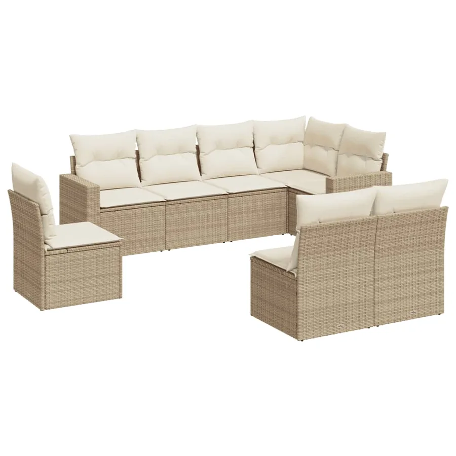 Salon de jardin avec coussins 8 pcs beige résine tressée - 2