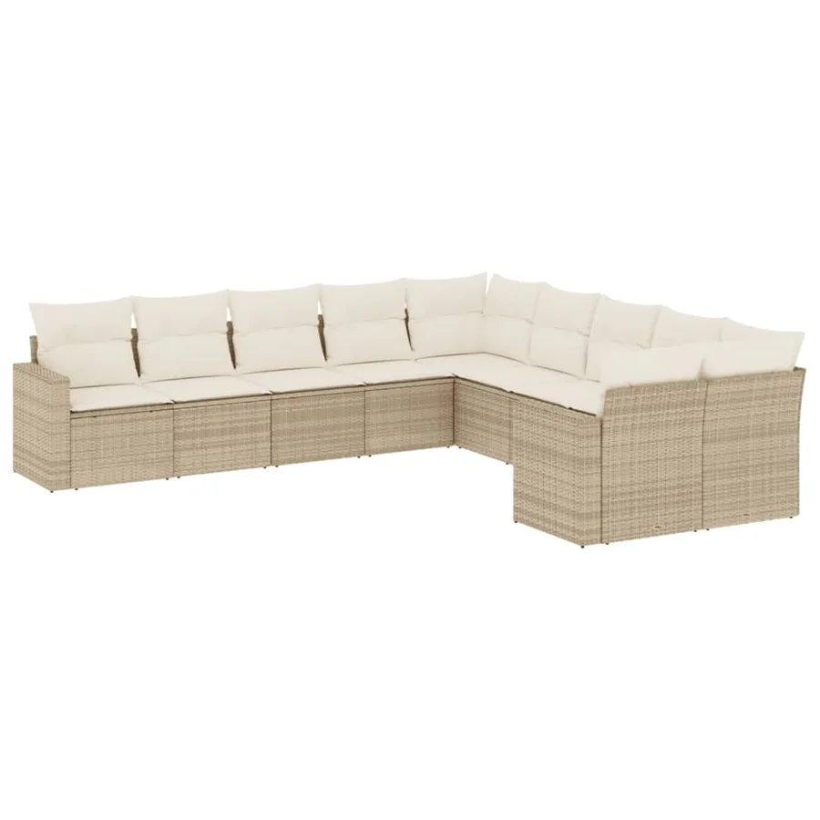 Salon de jardin avec coussins 10 pcs beige résine tressée - 2