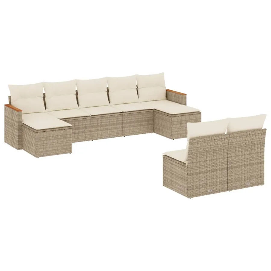 Salon de jardin avec coussins 9 pcs beige résine tressée - 2