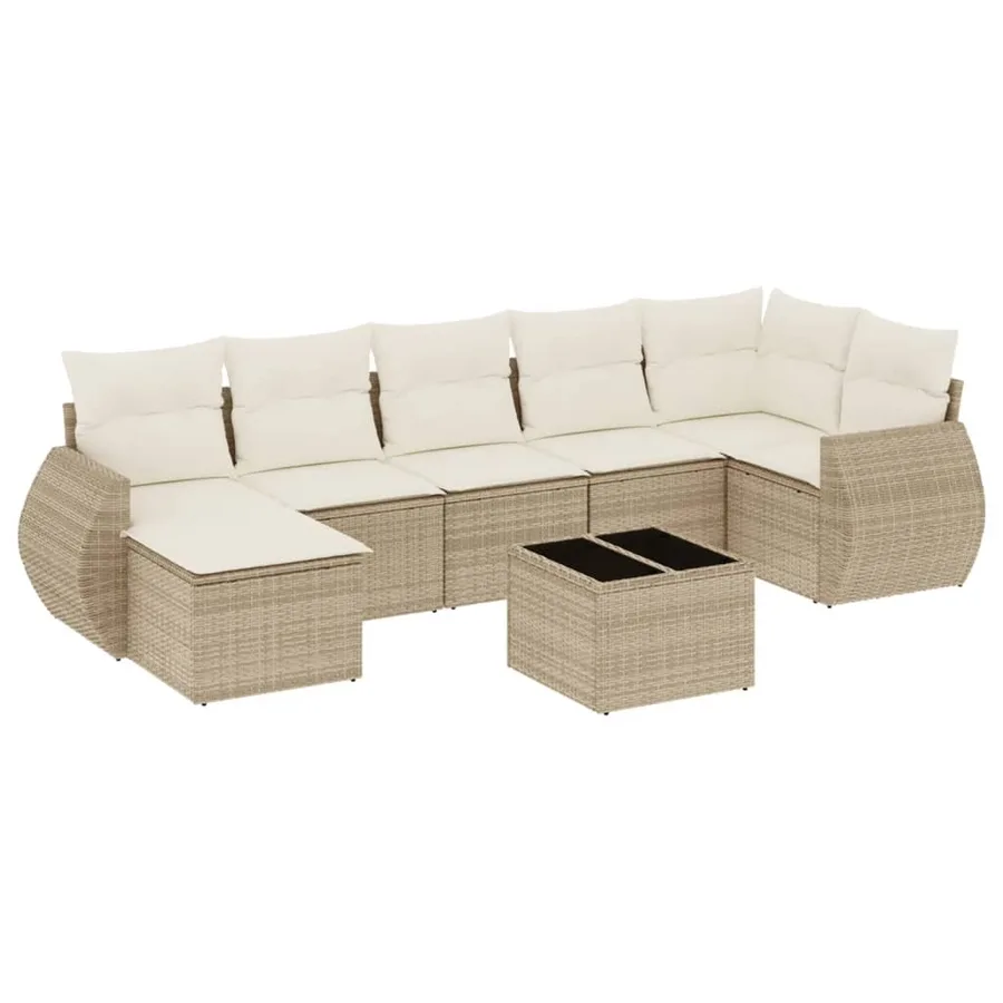 Salon de jardin avec coussins 8 pcs beige résine tressée - 2