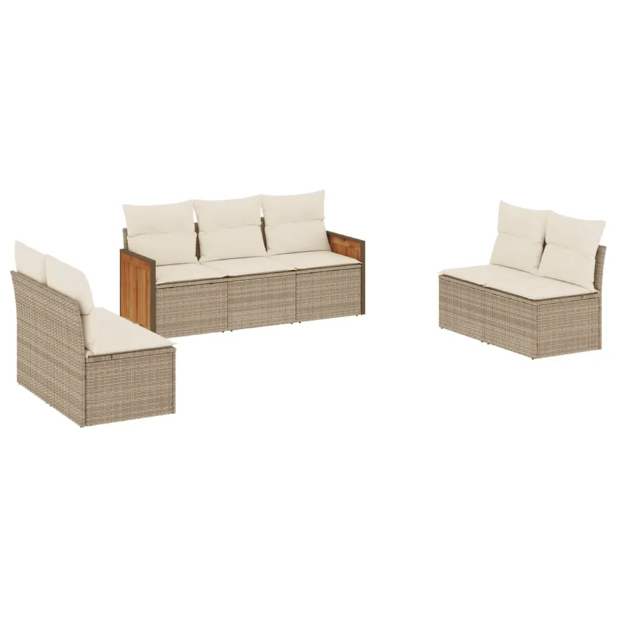 Salon de jardin avec coussins 7 pcs beige résine tressée - 2