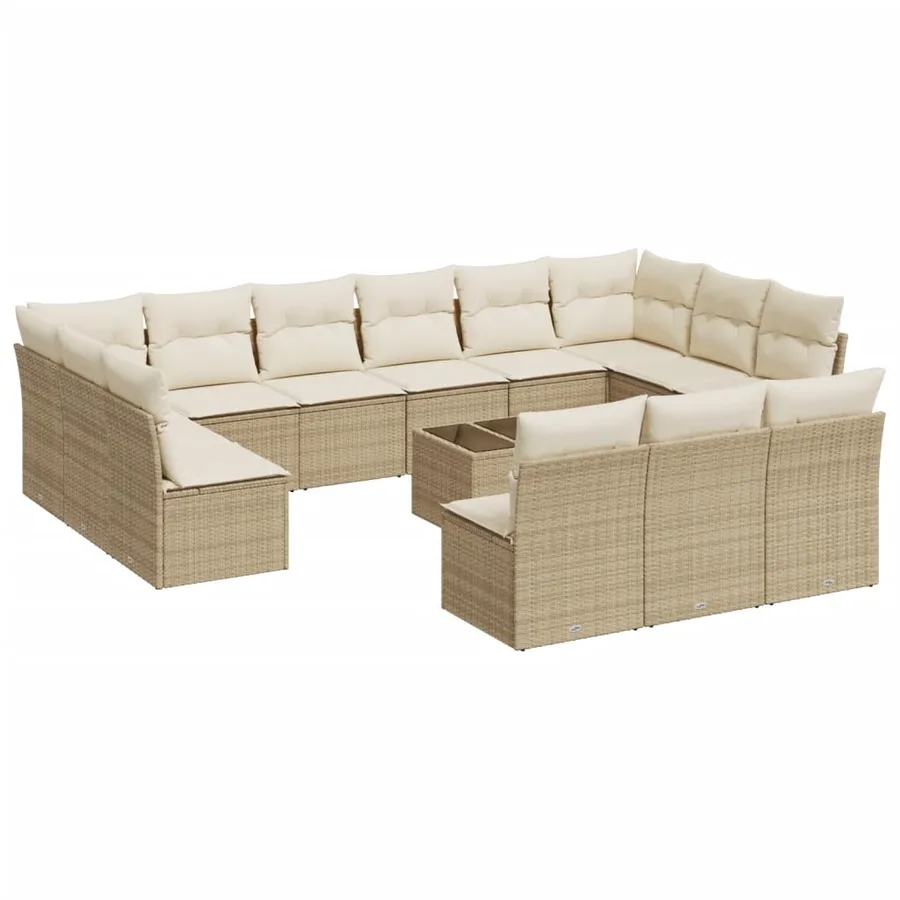 Salon de jardin avec coussins 14 pcs beige résine tressée - 2