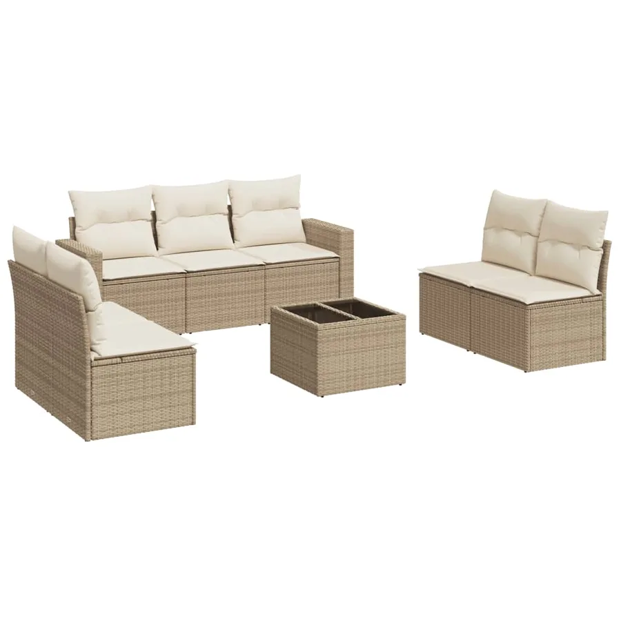 Salon de jardin avec coussins 8 pcs beige résine tressée - 2